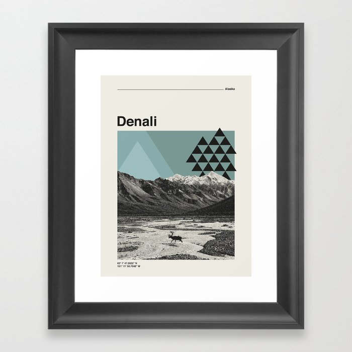 Denali Alaska National Park Retro Collage Framed Art Print