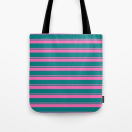 [ Thumbnail: Hot Pink and Teal Colored Stripes/Lines Pattern Tote Bag ]