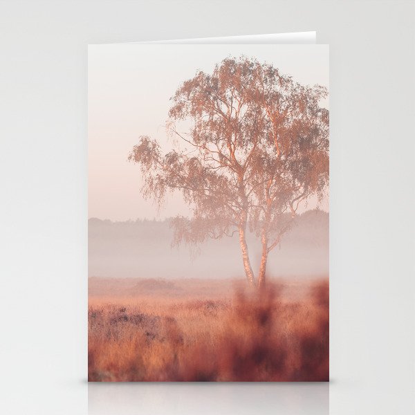 Foggy sunrise on the heath | Nature Stationery Cards