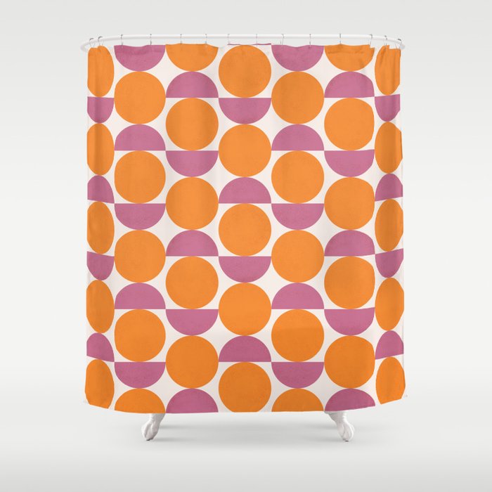 Mid Century Modern Shapes Orange Purple Shower Curtain