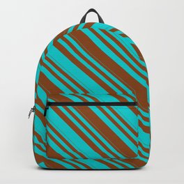 [ Thumbnail: Dark Turquoise & Brown Colored Lines/Stripes Pattern Backpack ]