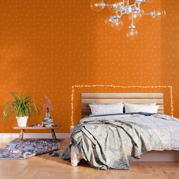 Rowan Branches Seamless Pattern on Orange Background Wallpaper