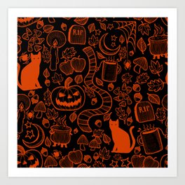 October Pattern- Orange & Black Art Print