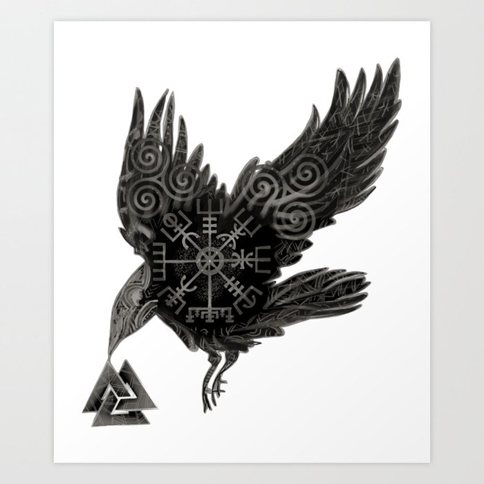 Norse Raven & Rune Art Print