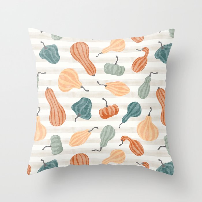 fall gourds - stripes Throw Pillow