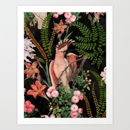 Vintage & Shabby Chic - Botanical Tropical Night Pattern  Art Print