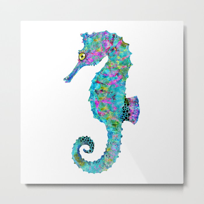 Colorful Seahorse - Whimsical Beach Art - By Sharon Cummings Metal Print