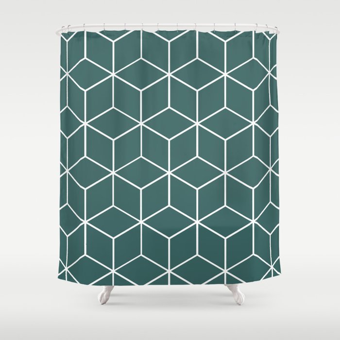 Cube Geometric 03 Teal Shower Curtain