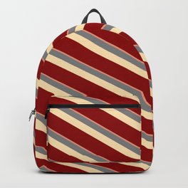 [ Thumbnail: Dark Salmon, Grey, Beige & Dark Red Colored Stripes/Lines Pattern Backpack ]