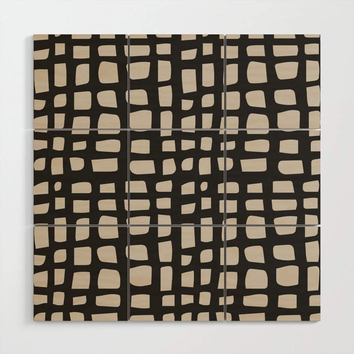 Mid Century Modern Styled Grid Pattern - Raisin Black and Pale Silver Wood Wall Art