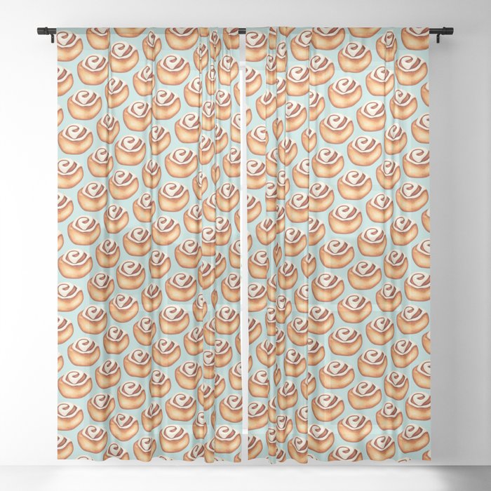 Cinnamon Roll Pattern - Blue Sheer Curtain