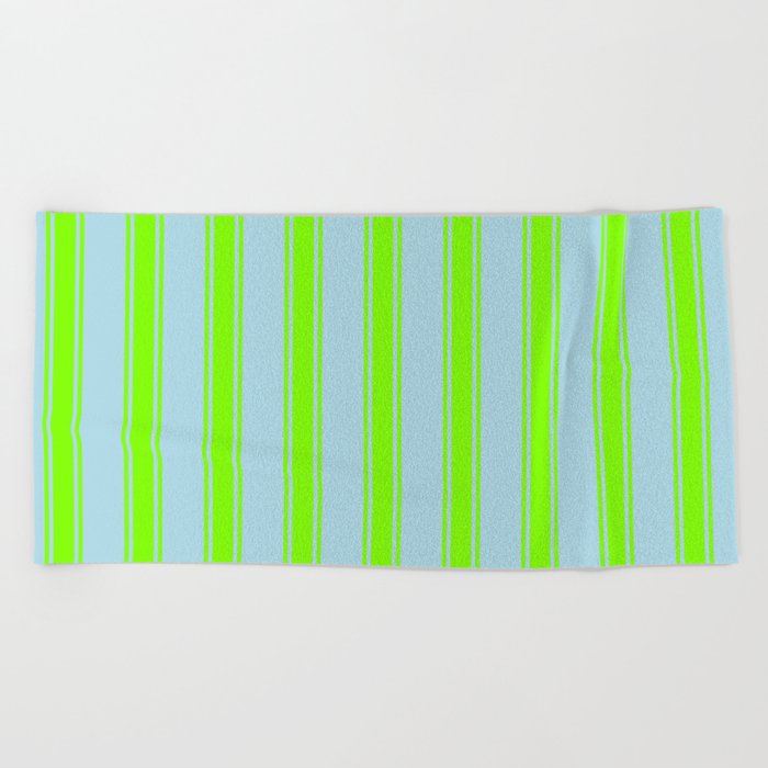 Light Blue and Chartreuse Colored Striped Pattern Beach Towel