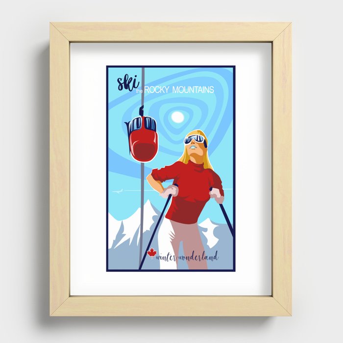 Retro ski Rocky Mountain poster Recessed Framed Print