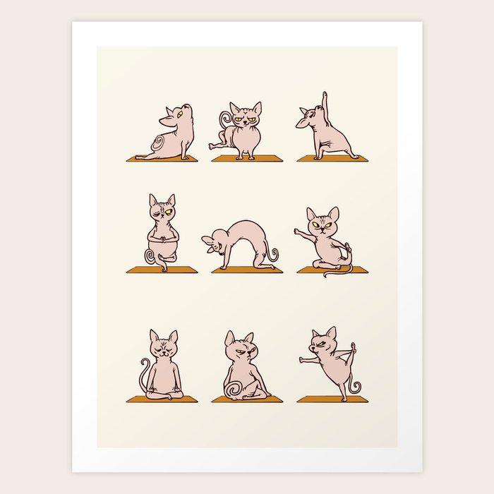 Sphynx Cat Yoga Art Print by Huebucket Society6