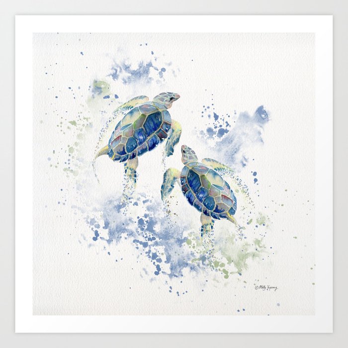 Swimming Together 5 - Sea Turtles  Art Print