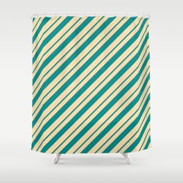 [ Thumbnail: Dark Cyan and Tan Colored Lines/Stripes Pattern Shower Curtain ]
