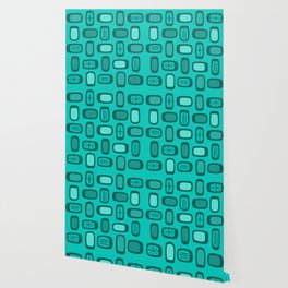 Midcentury MCM Rounded Rectangles Turquoise Wallpaper