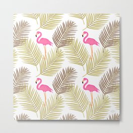 Flamingo Palms - Pink & Green Metal Print
