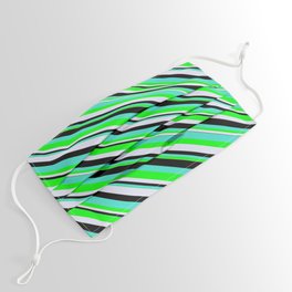 [ Thumbnail: Turquoise, Lime, Lavender, and Black Colored Stripes/Lines Pattern Face Mask ]