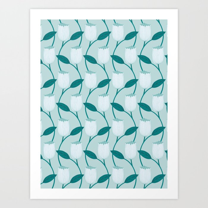 Tulip pattern in mint green Art Print