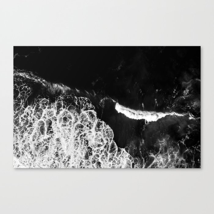 /// Never Alone /// Black and white drone aerial photograph of a dark and moody ocean Canvas Print