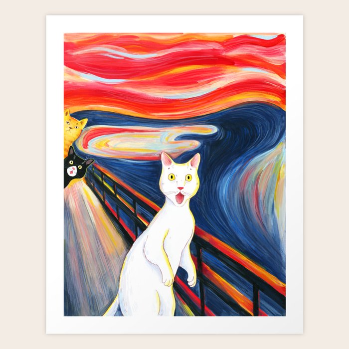Cat surprise Art Print: Colorful Cat Wall Art