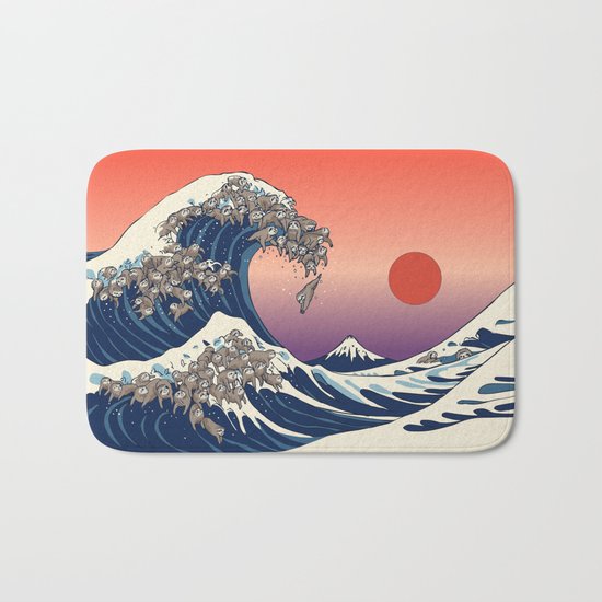 The Great Wave of Sloth Bath Mat