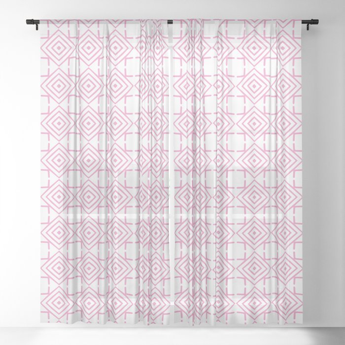 geometric pattern concentric squares pink Sheer Curtain
