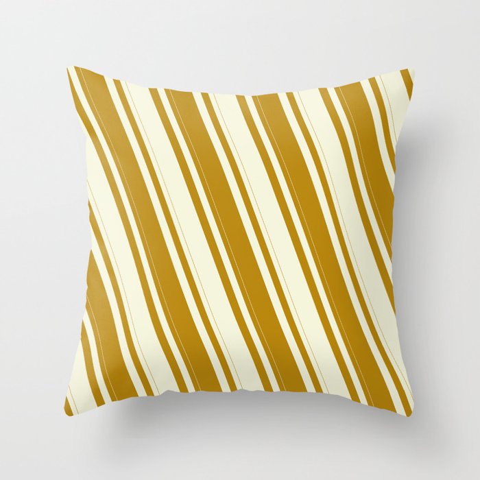 Dark Goldenrod & Beige Colored Stripes Pattern Throw Pillow