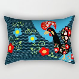 Portuguese Rooster with blue dots on black background  Rectangular Pillow