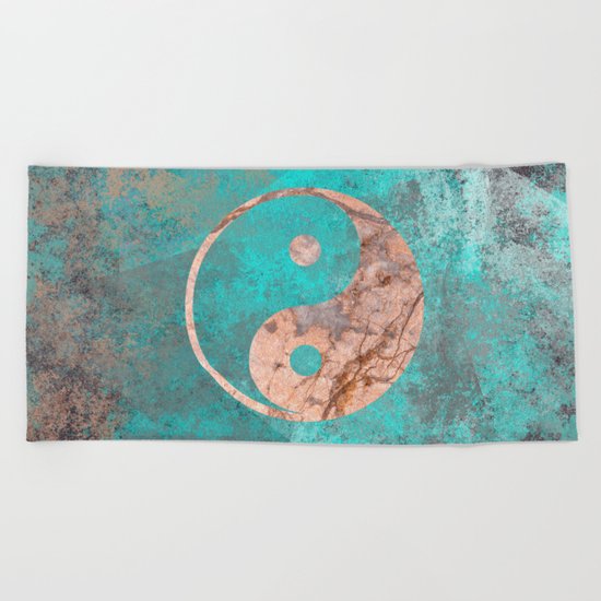 Yin Yang - Rose Turquoise Marble Beach Towel