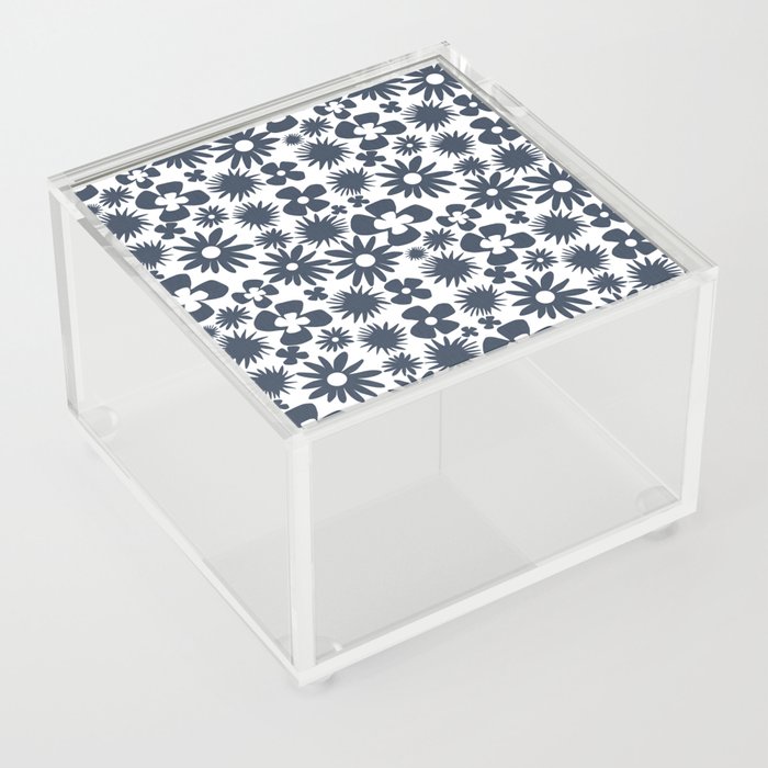 Mid-Century Modern Navy Blue Wild Flowers Acrylic Box