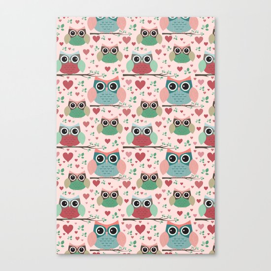 Owls in Love Pattern Canvas Print