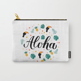 Aloha calligraphy lettering with pineapples, toucans and palm leaves. Carry-All Pouch