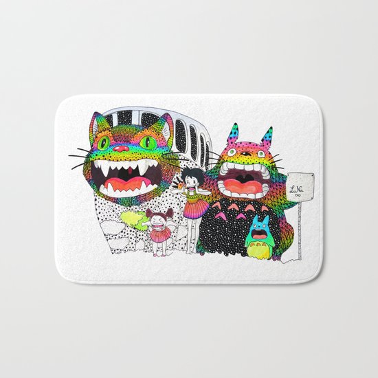 Totoro fan art (cat bus) by Luna Portnoi Bath Mat