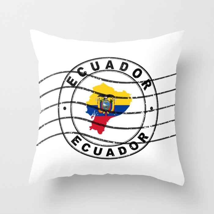 Map of Ecuador, Postal Passport Stamp, Travel Stamp Throw Pillow