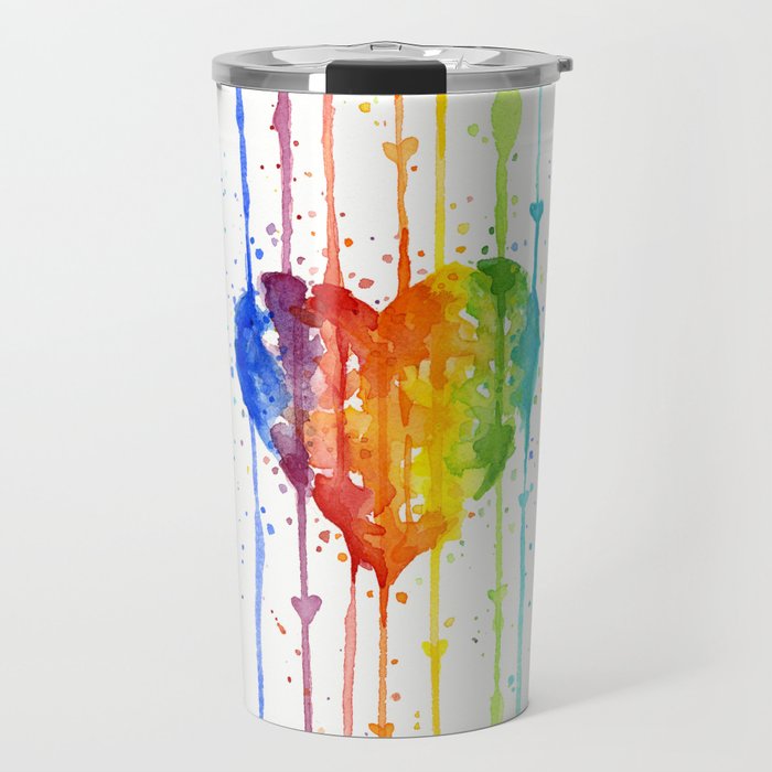Rainbow Heart Watercolor Travel Mug