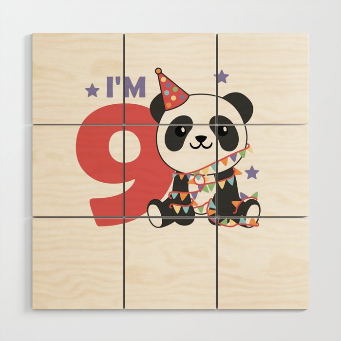 Ninth Birthday Panda For Children 9 Year Wood Wall Art