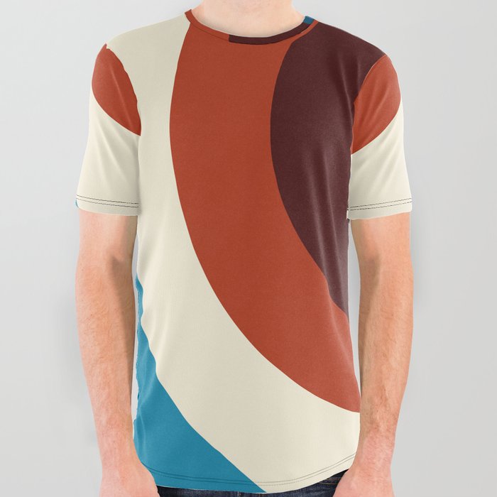 Maroon, fire brick, antique white, dark cyan, teal concentric circles All Over Graphic Tee
