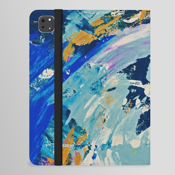 Katie: An expressive abstract piece in blue, orange, and white by Alyssa Hamilton Art - Canvas Texture Visible iPad Folio Case
