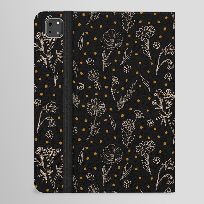 Wildflowers and Dots - Almond, Tan, Black iPad Folio Case
