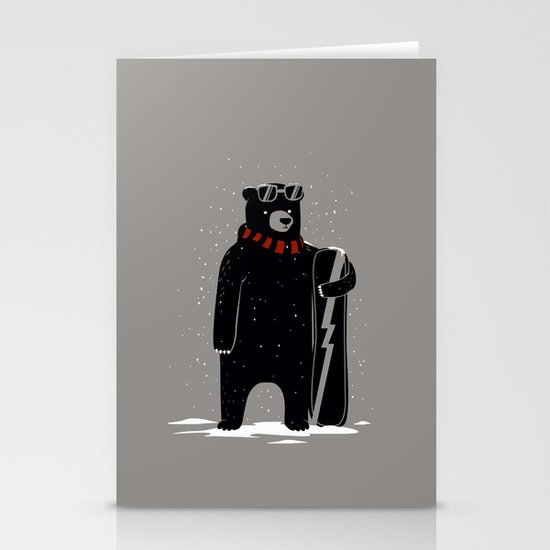 Bear on snowboard Stationery Cards