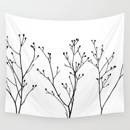 Delicate Wildflower Silhouettes Black And White Wall Tapestry