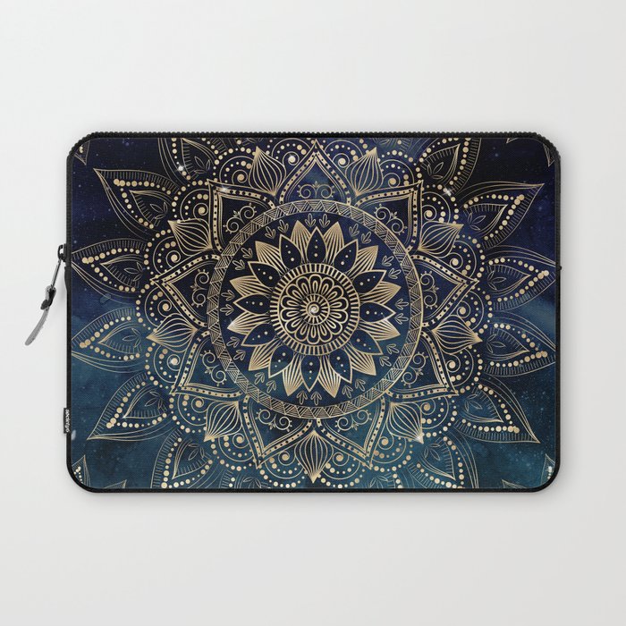 Elegant Gold Mandala Blue Galaxy Laptop Sleeve