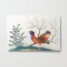 Chinese painting featuring two pheasant-like birds with flowering plants (ca1800-1899) from the Miri Metal Print | Drawing, Decorative, Colorful, Decoration, Branch, Art, Fineart, History, Ancient, Historical 
