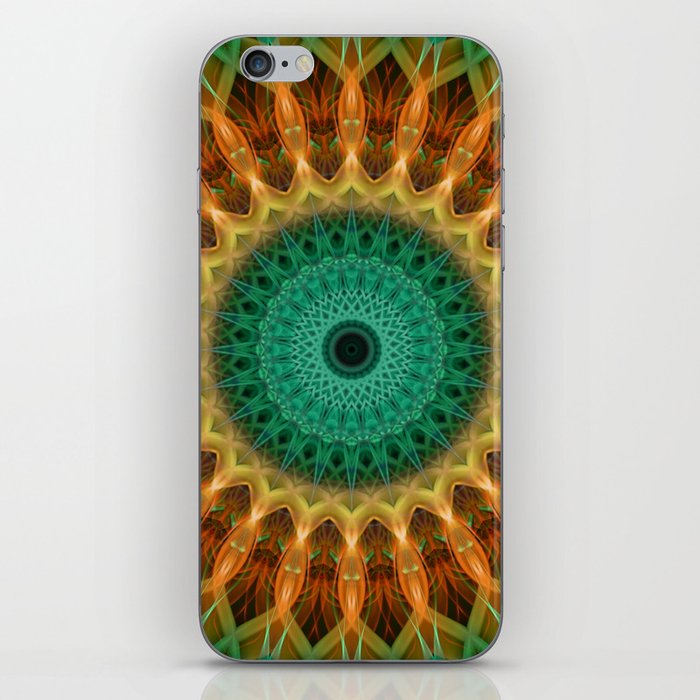 Mandala with green, brown and golden ornaments iPhone Skin