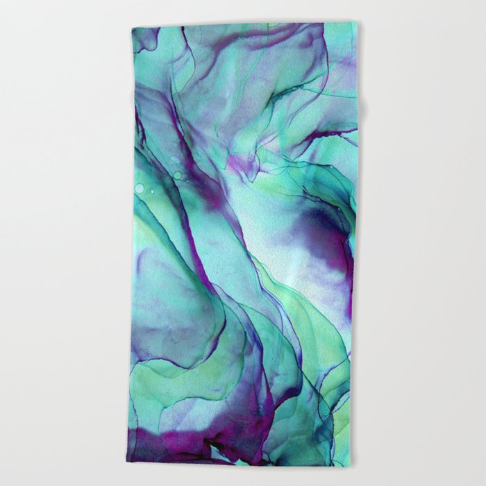 Violet Turquoise Flow - Alcohol Ink Painting Beach Towel