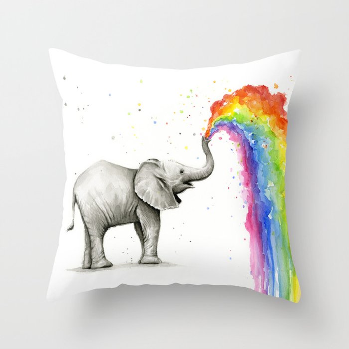 Rainbow Baby Elephant Throw Pillow
