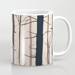 Seamless pattern with tree trunks without leaves. Lifeless forest silhouettes. Early spring / late autumn background. Vintage graphic design.  Coffee Mug