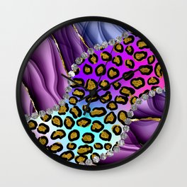 Unicorn Leopard Glitter Background 06 Wall Clock